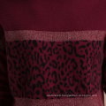 High Neck women ugly Cashmere Christmas Sweater With Leopard And Gold Yarn